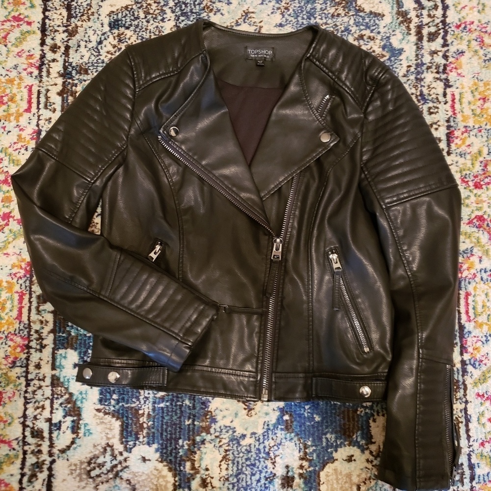 Topshop Leather (Artificial) Motto Jacket